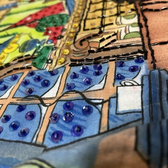 Vintage Disney Sequin Shirt LG Yellow Mickey All Over Print By Joujou Holiday - Picture 3 of 10